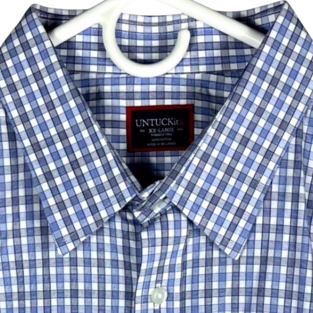 UNTUCKit Durif Button Down Mens XXL Blue Gingham Wrinkle Free Shirt 01096 Casusl